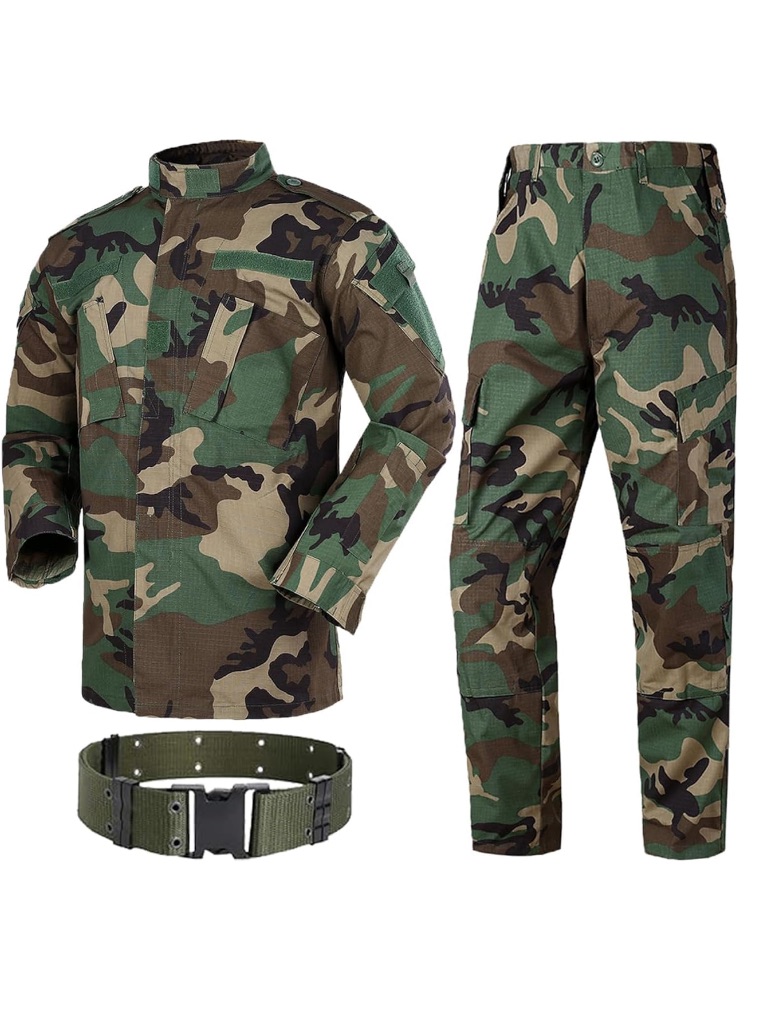 Men's Camo Jacket & Pants Set Military Tactical Style Bdu Outdoors Size L New